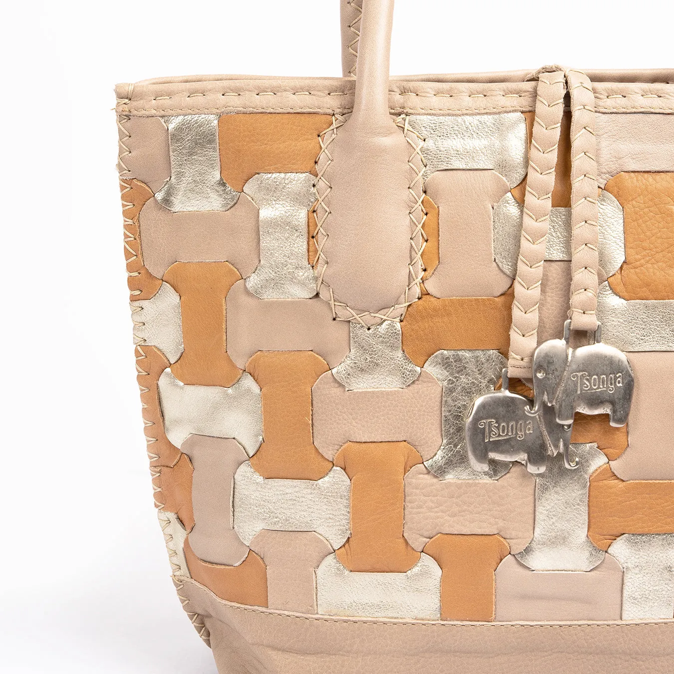 Zukisa : Ladies Leather Shopper Handbag in Gravel & Tan Vintage & Bark Domus